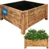 KOTARBAU Houten Plantenbak, Kiefernhout, 60 x 60 x 30 cm, Rustiek, Houten Bloembak, Plantenbak voor Buiten, met Vlies, voor Tuin, Terras, Balkon