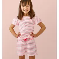 Little label gestreepte shortama van katoen roze/wit Meisjes Stretchkatoen Ronde hals - maat 158