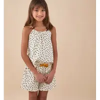 Little label shortama met stippen van katoen ecru/zwart Meisjes Stretchkatoen Ronde hals - maat 170