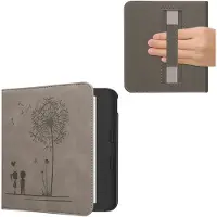 Kwmobile ereader hoesje van kunstleer - geschikt voor Kobo Libra Colour - Met magneetsluiting - In grijs Paardenbloemen Liefde design