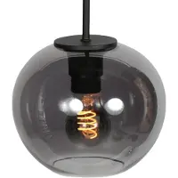 Mexlite HaloSwap 4292ZW – Zwarte hanglamp met bolvormig smoke glas van Ø20 cm