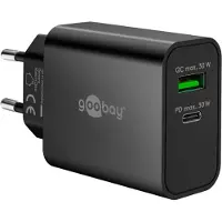 Goobay USB lader | USB-C PD + USB-A QC | GaN | 30W | zwart