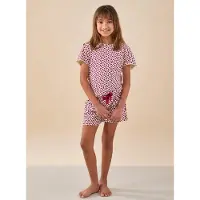 Little label shortama met hartjesprint rood Meisjes Stretchkatoen Ronde hals - maat 146/152