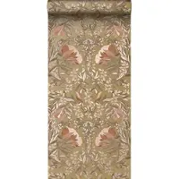 ESTAhome behang vintage bloemen in art nouveau stijl goud en terracotta roze - 53 cm x 10.05 m - 139568