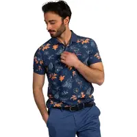 New Zealand Donkerblauwe poloshirt oranje bloemen print