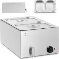 Royal Catering Elektrische bain-marie met tappenkraan, geschikt voor 2 x GN 1/2 bakken, 600 Watt