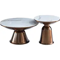 Starfurn Salontafel Alix - Rond Wit Marmer - Set van 2 - 75x75x41cm