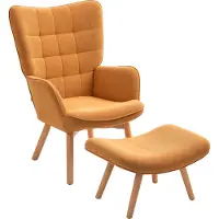 HOMCOM -Ohrensessel mit Hocker-Kord-72L x 80B x 101H cm-Braun