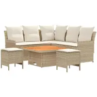vidaXL Meubelsets 6 st Beige en Crème PE Riet