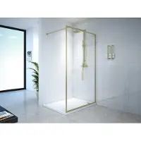 Vente-unique Douchewand voor inloopdouche – 120 x 200 cm – Goudkleurig – Gehard glas – AMBERI