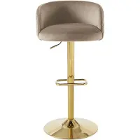 Vente-unique Barkruk in fluweel en goudkleurig metaal - Regelbare hoogte - Beige - PERLANITA