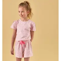 Little label shortama met panterprint roze Meisjes Stretchkatoen Ronde hals - maat 170/176