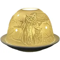 Clayre & Eef Waxinelichthouder Ø 12x8 cm Wit Porselein Uil