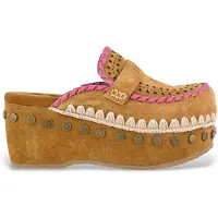 Mou Dames Bruine gehaakte leren klompen (40), Leer, 5 tot 8 cm, Geen, Casual MU.SW611004A