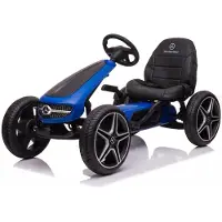 Vrooomy Mercedes-Benz kindergo-kart (3–7 jaar) – Officieel gelicentieerd, met verstelbare stoel, EVA-banden en handrem – Voetpedaal go-kart voor kinderen – Blauw