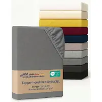 AM Qualitätsmatratzen Premium hoeslaken 140 x 200 cm topper (200gsm) in Antraciet - Made in Germany - OEKO TEX gecertificeerd topper hoeslaken - Jersey hoeslaken - Fitted Sheets