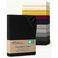 AM Qualitätsmatratzen Premium hoeslaken 80 x 200 cm (200gsm) in Zwart - Made in Germany - OEKO TEX gecertificeerd topper hoeslaken - Jersey hoeslaken - Fitted Sheets