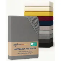AM Qualitätsmatratzen Premium hoeslaken 80 x 200 cm (200gsm) in Antraciet - Made in Germany - OEKO TEX gecertificeerd topper hoeslaken - Jersey hoeslaken - Fitted Sheets