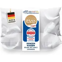 AM Qualitätsmatratzen DormiGood - Premium donskussen 80 x 80 cm 100% natuurlijk Set van 2 - 3 compartimenten hoofdkussen 80x80 1080g extra zacht - Hoogwaardig inlegwerk van katoen