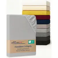 AM Qualitätsmatratzen Premium hoeslaken 150 x 200 cm (200gsm) in Lichtgrijs - Made in Germany - OEKO TEX gecertificeerd topper hoeslaken - Jersey hoeslaken - Fitted Sheets