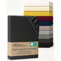 AM Qualitätsmatratzen Premium hoeslaken 160 x 210 cm topper (200gsm) in Donkergrijs - Made in Germany - OEKO TEX gecertificeerd topper hoeslaken - Jersey hoeslaken - Fitted Sheets