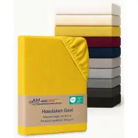 AM Qualitätsmatratzen Premium hoeslaken 160 x 200 cm (200gsm) in Geel - Made in Germany - OEKO TEX gecertificeerd topper hoeslaken - Jersey hoeslaken - Fitted Sheets