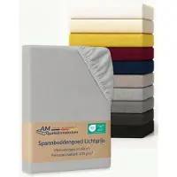 AM Qualitätsmatratzen Premium hoeslaken 150 x 220 cm boxspringbed (200gsm) in Lichtgrijs - Made in Germany - OEKO TEX gecertificeerd topper hoeslaken - Jersey hoeslaken - Fitted Sheets