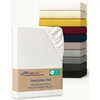 AM Qualitätsmatratzen Premium hoeslaken 135 x 180 cm boxspringbed (200gsm) in Wit - Made in Germany - OEKO TEX gecertificeerd topper hoeslaken - Jersey hoeslaken - Fitted Sheets