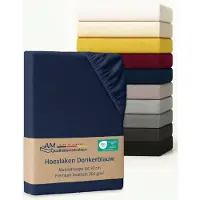 AM Qualitätsmatratzen Premium hoeslaken 90 x 190 cm (200gsm) in Donkerblauw - Made in Germany - OEKO TEX gecertificeerd topper hoeslaken - Jersey hoeslaken - Fitted Sheets