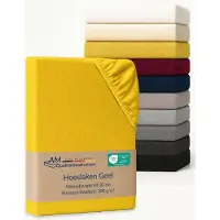 AM Qualitätsmatratzen Premium hoeslaken 200 x 190 cm topper (200gsm) in Geel - Made in Germany - OEKO TEX gecertificeerd topper hoeslaken - Jersey hoeslaken - Fitted Sheets