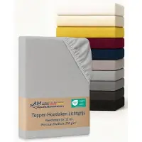 AM Qualitätsmatratzen Premium hoeslaken 120 x 210 cm topper (200gsm) in Lichtgrijs - Made in Germany - OEKO TEX gecertificeerd topper hoeslaken - Jersey hoeslaken - Fitted Sheets