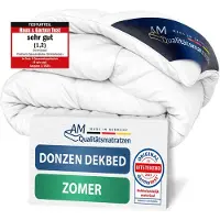AM Qualitätsmatratzen - 100% dons - Hoogwaardig donzen zomerdekbed 140x200 - Zomerdekbed 140x200 cm - Mee-ademend donsdekbed voor in de zomer - Inlegwerk van katoen