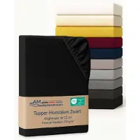 AM Qualitätsmatratzen Premium hoeslaken 140 x 210 cm topper (200gsm) in Zwart - Made in Germany - OEKO TEX gecertificeerd topper hoeslaken - Jersey hoeslaken - Fitted Sheets