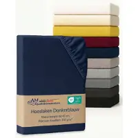 AM Qualitätsmatratzen Premium hoeslaken 200 x 200 cm (200gsm) in Donkerblauw - Made in Germany - OEKO TEX gecertificeerd topper hoeslaken - Jersey hoeslaken - Fitted Sheets
