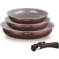 Arthur Martin Set van 3 koekenpannen - ARTHUR MARTIN - AM8866 - Alle warmtebronnen inclusief inductie - 20/24/28 cm + 1 handgreep - Aluminium - Keramische coating