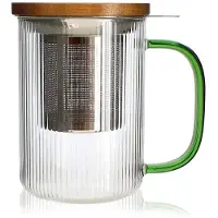Ogo living - Theemok met zeef - Karl - borosilicaatglas - groen handvat - 450 ml