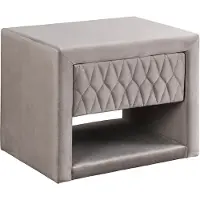 Vente-unique Set van 2 nachtkastjes - 1 lade en 1 nis - Fluwelen stof - Beige - DANIELE