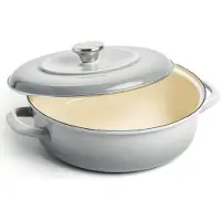 Merten & Storck Braadpan 33cm - 4L - Zonder PFAS-vrije antikleeflaag - Braadpan inductie - Ovenbestendig tot 315°C - Geëmailleerd gietijzer - Handgemaakt - Met deksel - Grijs