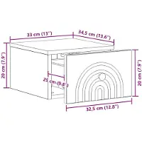 vidaXL Muurbevestigde Nachttafel met lade Betongrijs 33 x 34,5 x 20 cm