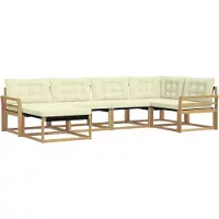 vidaXL Buiten bank set 6 st Wit en crèmekleurig Massief Acacia Hout