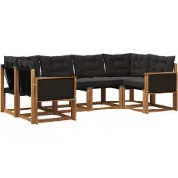 vidaXL Buiten bank set met kussen 6 pcs Naturel en Zwart