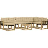 vidaXL Buiten bank set met kussen 9 pcs Wit en Beige