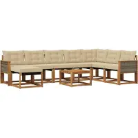 vidaXL Buiten bank set 9 st Natuurlijk en Beige