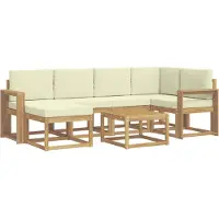 vidaXL Buiten bank set 7 st Wit en crèmekleurig Massief Acacia Hout