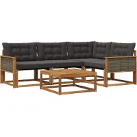 vidaXL Buiten bank set met kussen 5 pcs Naturel en Zwart