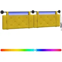 vidaXL Hangend hoofdbord Met LED-verlichting Geel Fluweel