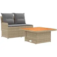 vidaXL Tuin Armleuning Sofa met Opklapbare Tafel 2 Stuk PE Riet