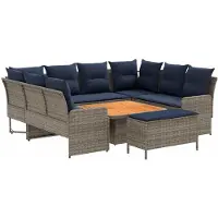 vidaXL Meubelsets, 7 stuks, grijs en marineblauw, gemaakt van PE-rotan