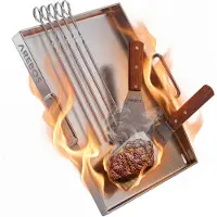 Arebos RVS Plancha 40x30 cm 800°C BBQ Bakplaat met 2 Spatels 5 Spiezen LFGB