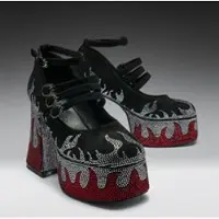 KOI - Rockabilly Hoge hak - BLAZED FLAMES STRAPPY HEELS BLACK - EU36 tot EU41 - voor Vrouwen - zwart-rood - Maat 37
